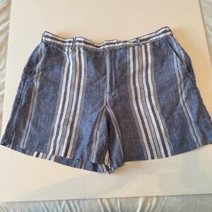 Lauren Ralph Lauren Women’s 16 Chino Style Shorts White Blue Chambray  Striped